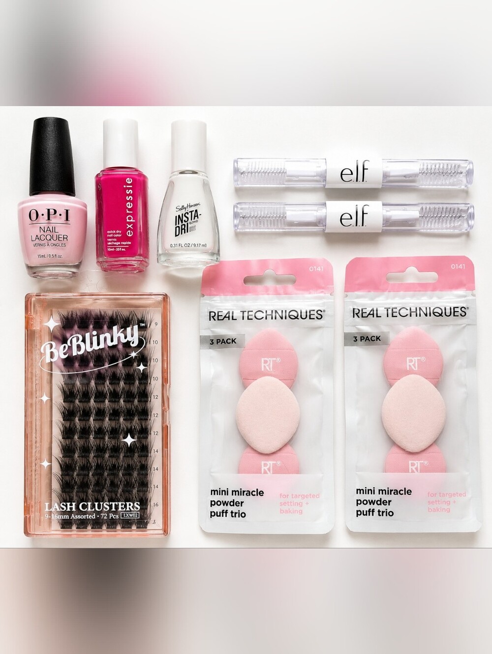 NEW Beauty‎ Accessories Bundle RT Powder Puffs e.l.f. Lashes OPI Essie 8 Pc